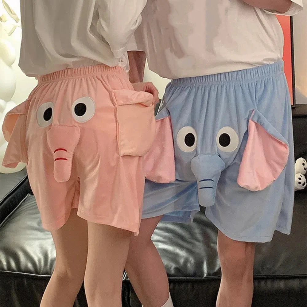 Cartoon 3D Ears Elephant Trunk Pajamas Nose Loose Short Sleeve Sleepwear Funny Couple Pajamas Suit Gifts