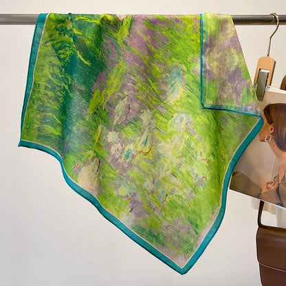 Fashion 70cm Cotton Square Scarf Women Floral Print Design Bandanas Lady Scarves Headband Accessories Handkerchief Hair QME163-01 65x65cm