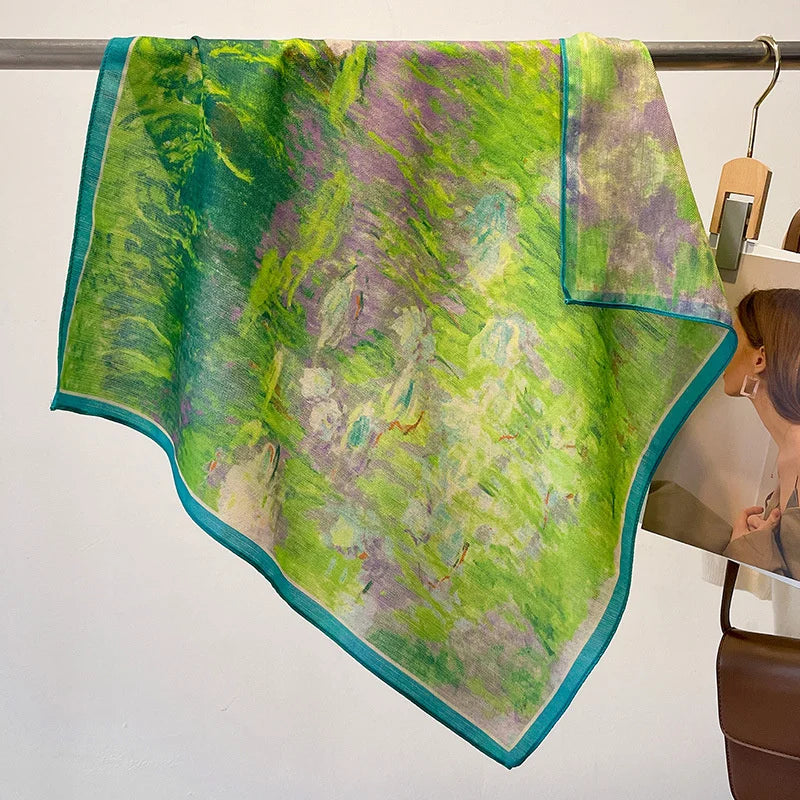 Fashion 70cm Cotton Square Scarf Women Floral Print Design Bandanas Lady Scarves Headband Accessories Handkerchief Hair QME163-01 65x65cm