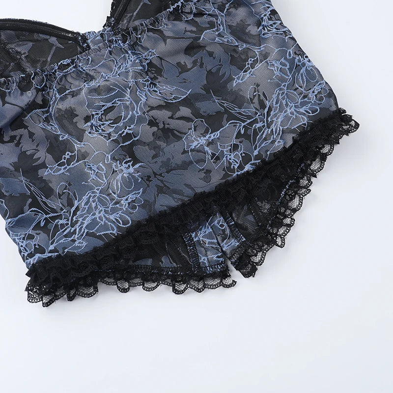 Goth Sexy Lace Corset Crop Tops Camis Y2K Harajuku Aesthetic Black Red Cross Basic Tank Top Summer Women Grunge Emo Streetwear