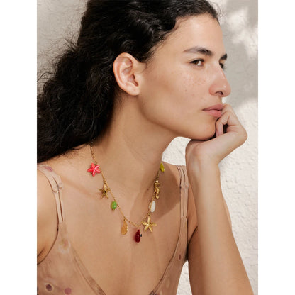 Yhpup Ocean Style Summer Fashion Jewelry Crab Starfish Shell Pendant Necklace Stainless Steel Golden Charm Pendant Accessories