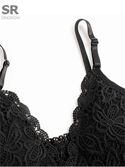 SINGREINY Sexy Lace Strap Crop Tops For Women Fashion Sleeveless Design Corset Bustier Party Top Summer Bralette Short Camisole