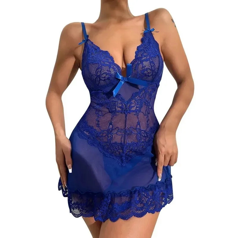 Tassel Sheer Lace Sexy Underwear Sets Transparent Sexy Bra Set Women Clubwear Hollow Out Eroitc Lingerie Set Lenceria mujer blue 5