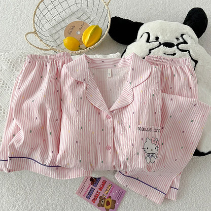 Summer Hello Kitty pajamas three-piece comfortable casual cartoon loungewear