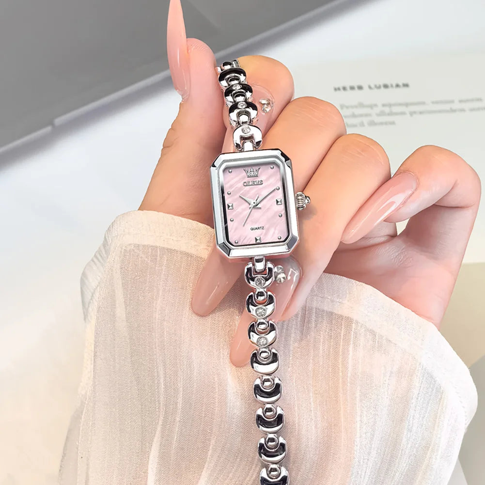 OLEVS 3665 Woman Watches Original Elegant Fashion Square Quartz Watch Chain Bracelet Ladies Watch Bracelet Gifts New Reloj Mujer