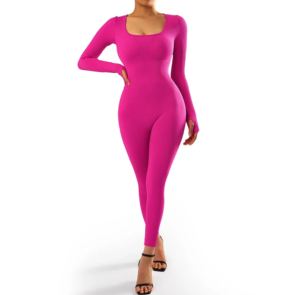 Long Sleeve Jumpsuit Women Bodycon One-piece Outfit Jumpsuit Square Neck Casual Streetwear Rompers Overalls playsuits Bodysuit Badiee Stylez
