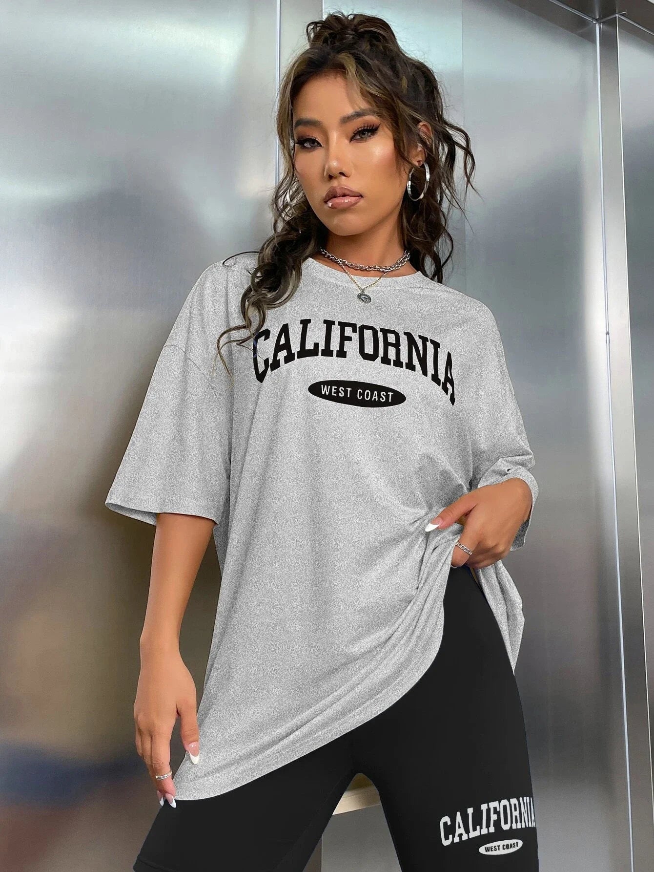 California West Coast City Letter Graphic T-Shirts Set Women New Soft Cotton 2 Piece Set Summer Shorts Elasticity Short Sleeve