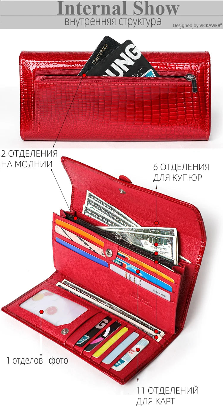 Free Gift Women Leather Wallet Long Ladies 3 Folders Clutch Money Bag Design Purse Fashion AE605-25