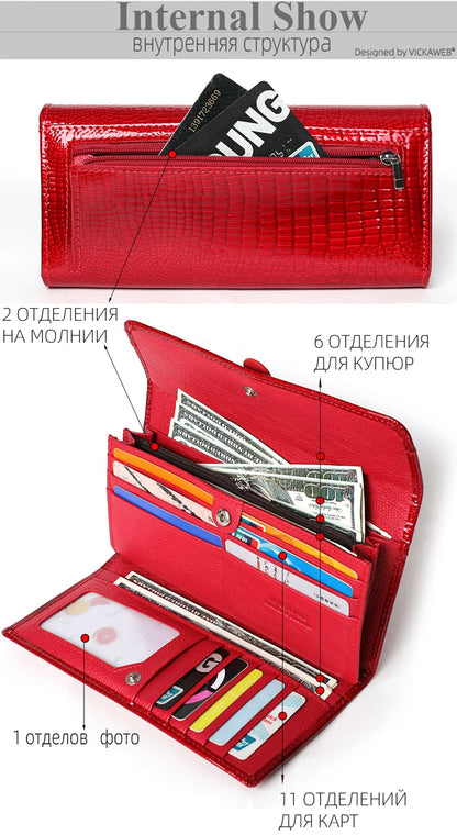 Free Gift Women Leather Wallet Long Ladies 3 Folders Clutch Money Bag Design Purse Fashion AE605-25