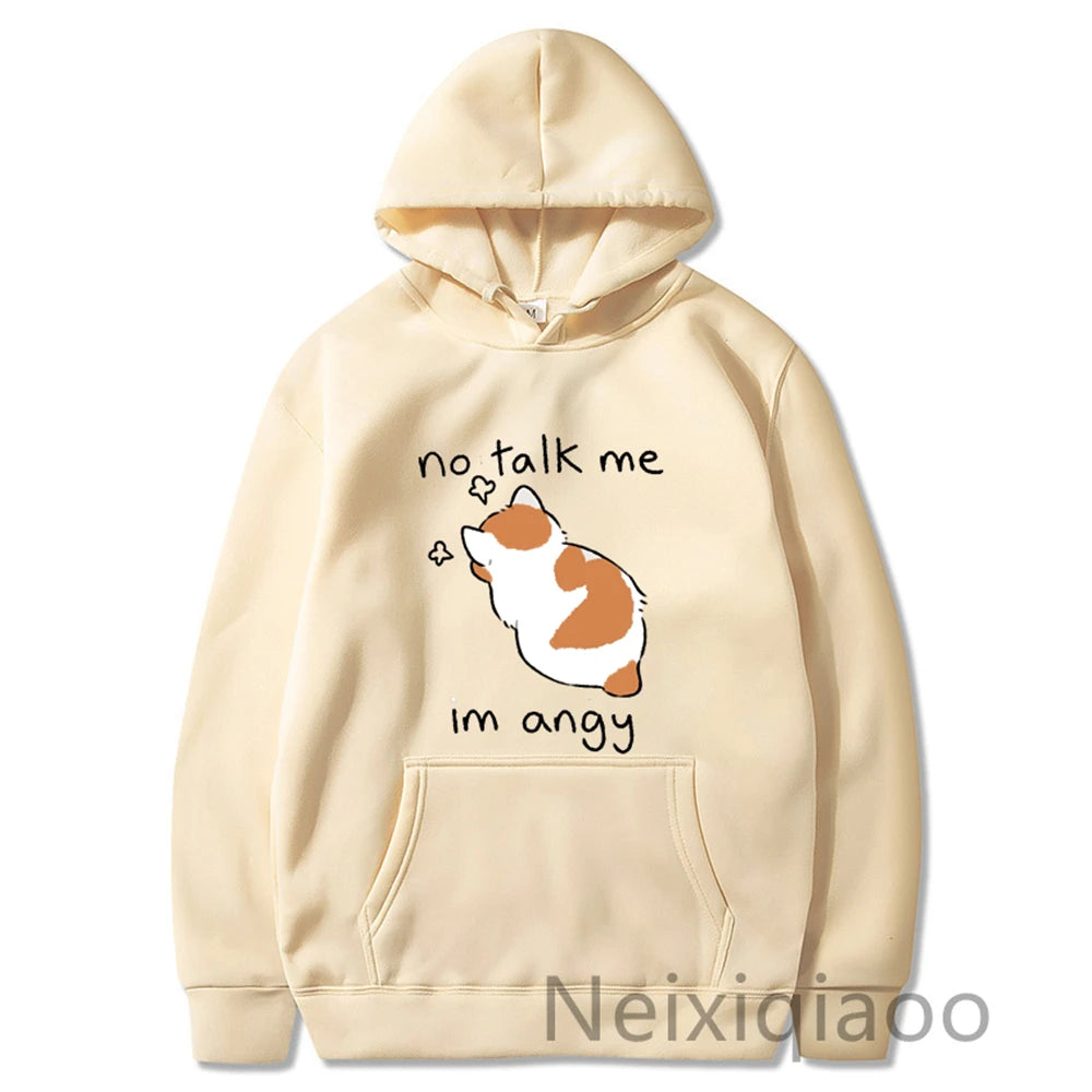 Plus Size No Talk Me I'm Angy Cartoon Cat Prints Hoody Women Men Casual Hoodies Harajuku Autumn Winter Boy And Girl Pullover jit1014b-khaki