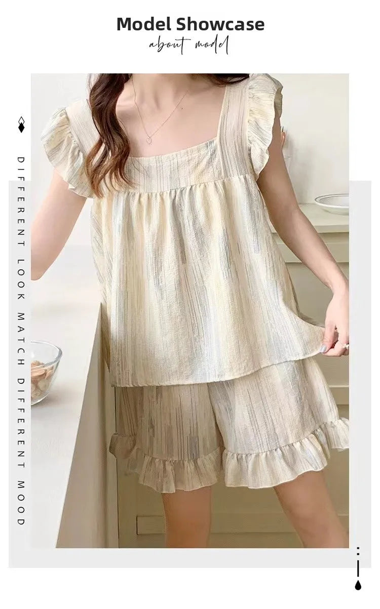 Summer Spwear Women's 2025 New Japanese Sle Fre Vest orts Woven Cotton Thin Home Clothes Set Sweet Print ort Pants