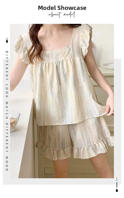 Summer Spwear Women's 2025 New Japanese Sle Fre Vest orts Woven Cotton Thin Home Clothes Set Sweet Print ort Pants