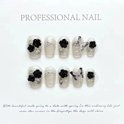 10Pcs Valentine's Day Handmade Nails Red Heart Polka Dot False Nail for Women&Girl Short Cat's Eye Detachable Wearable Nails