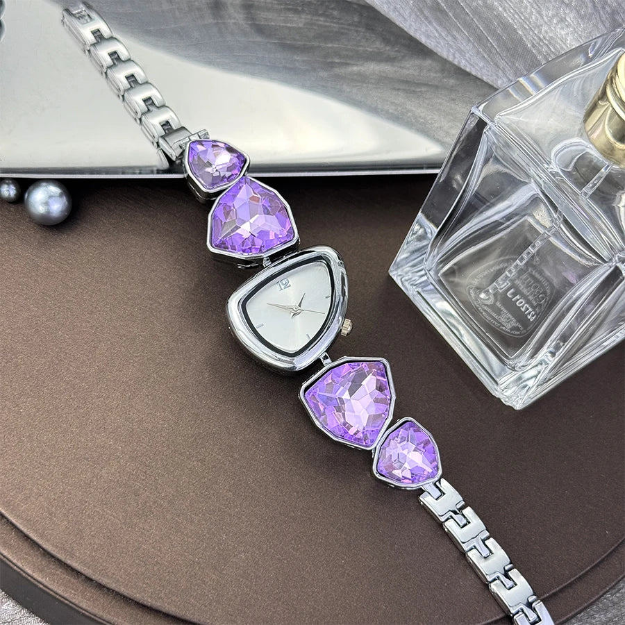 Women's irregular shape large sparkling special-shaped rhinestone simple sun pattern dial Fashion trend avant-garde quarts watch