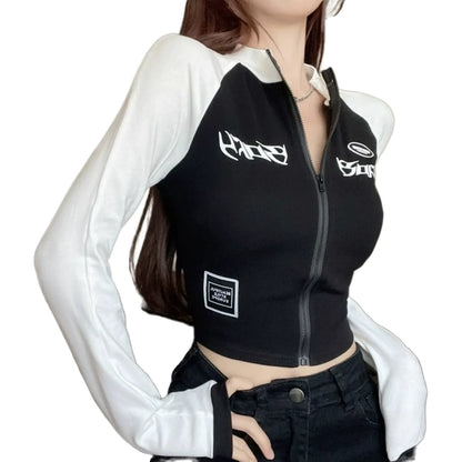 American Style Zippered Long Sleeved T-shirt