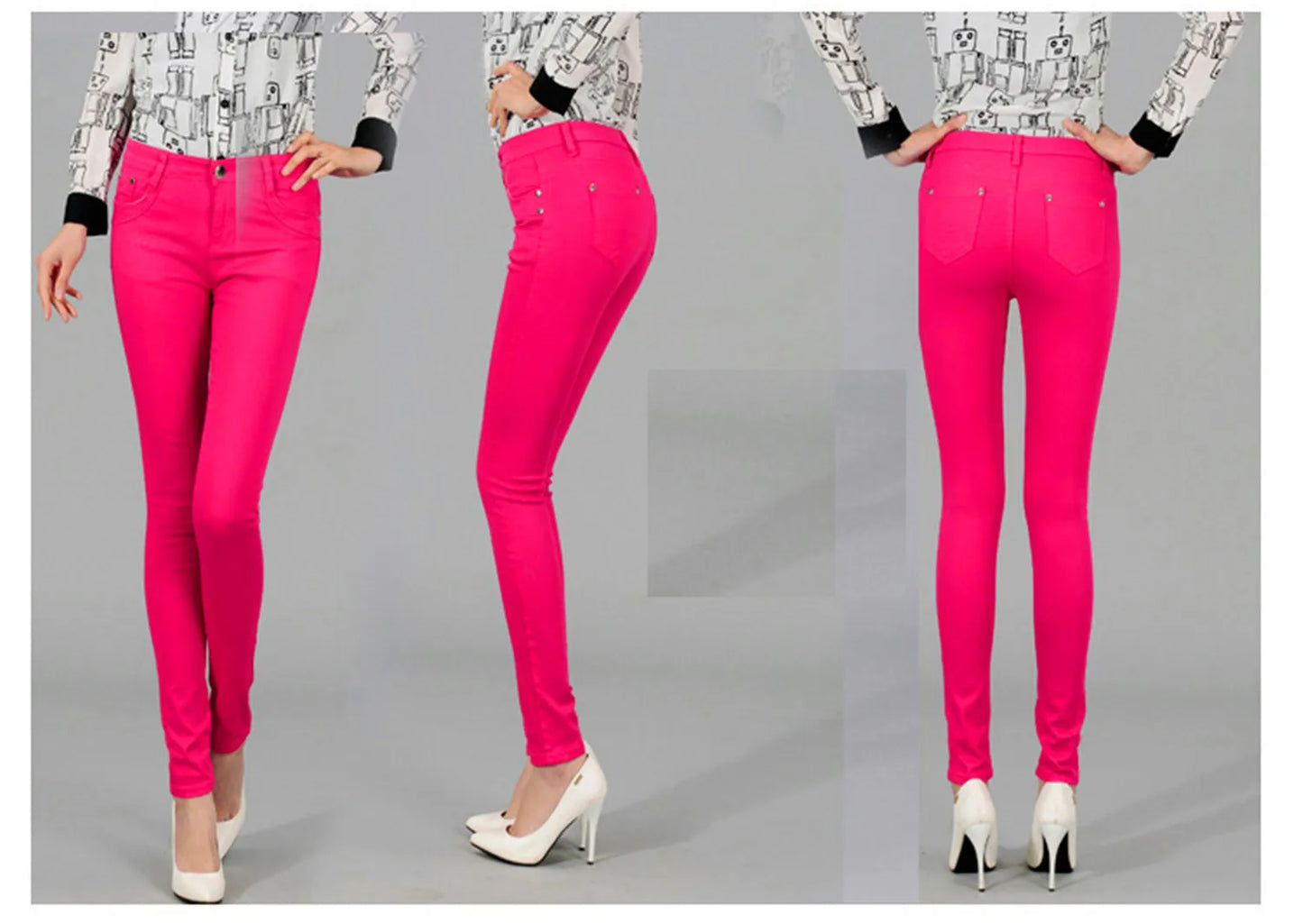 Women Dress Pants Tapered Leg Colored Stretch Slim Jeans Skinny Trousers Pockets for Daily ouc073