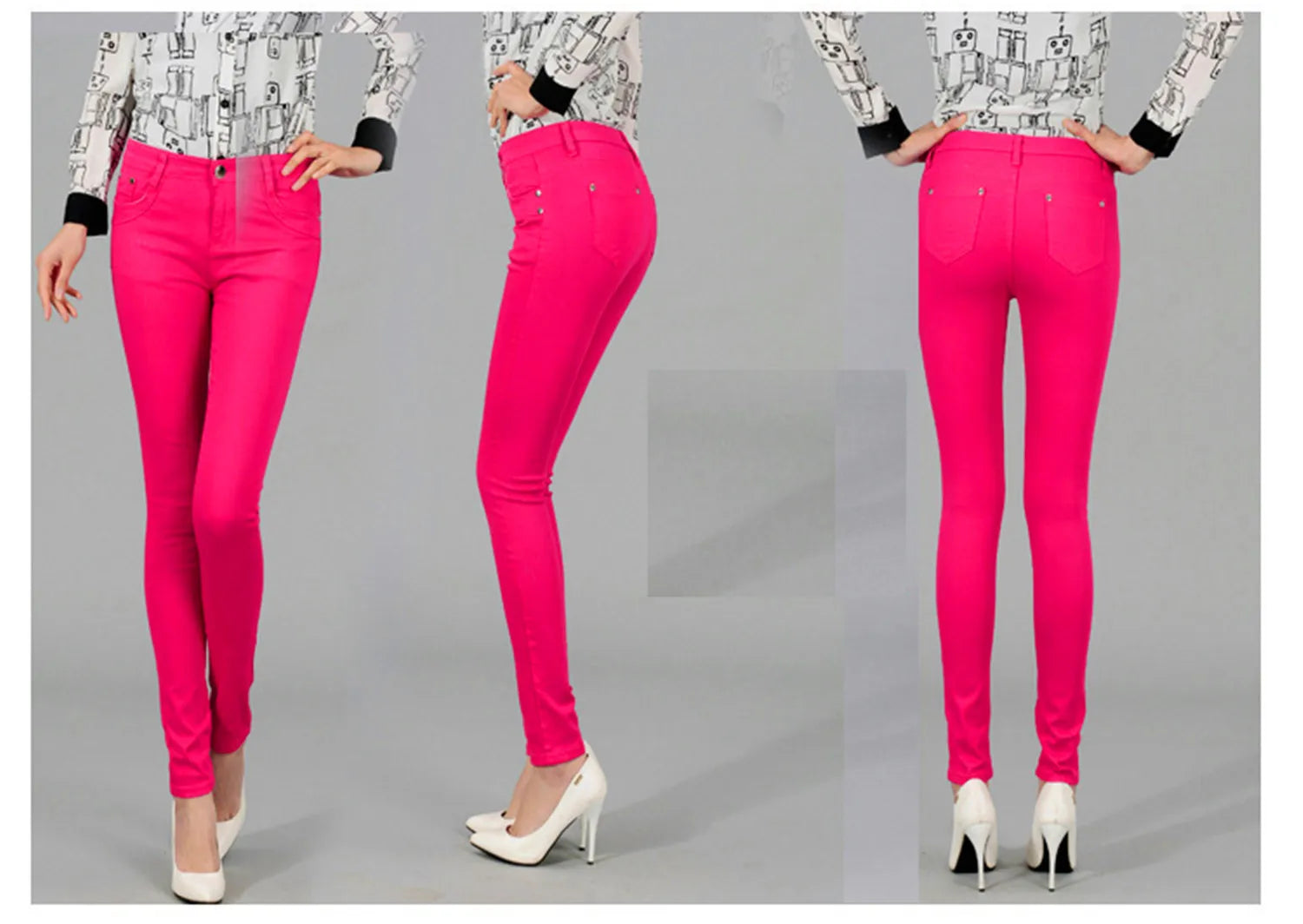 Women Dress Pants Tapered Leg Colored Stretch Slim Jeans Skinny Trousers Pockets for Daily ouc073