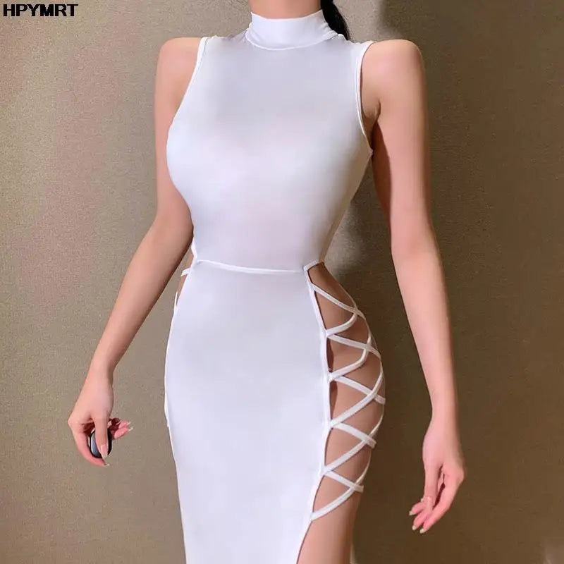 Long Black Dress Woman Round Neck Slim Bodycon Dresses New Summer Midi Dresses Sexy Dress For Party White Black Dresses Women