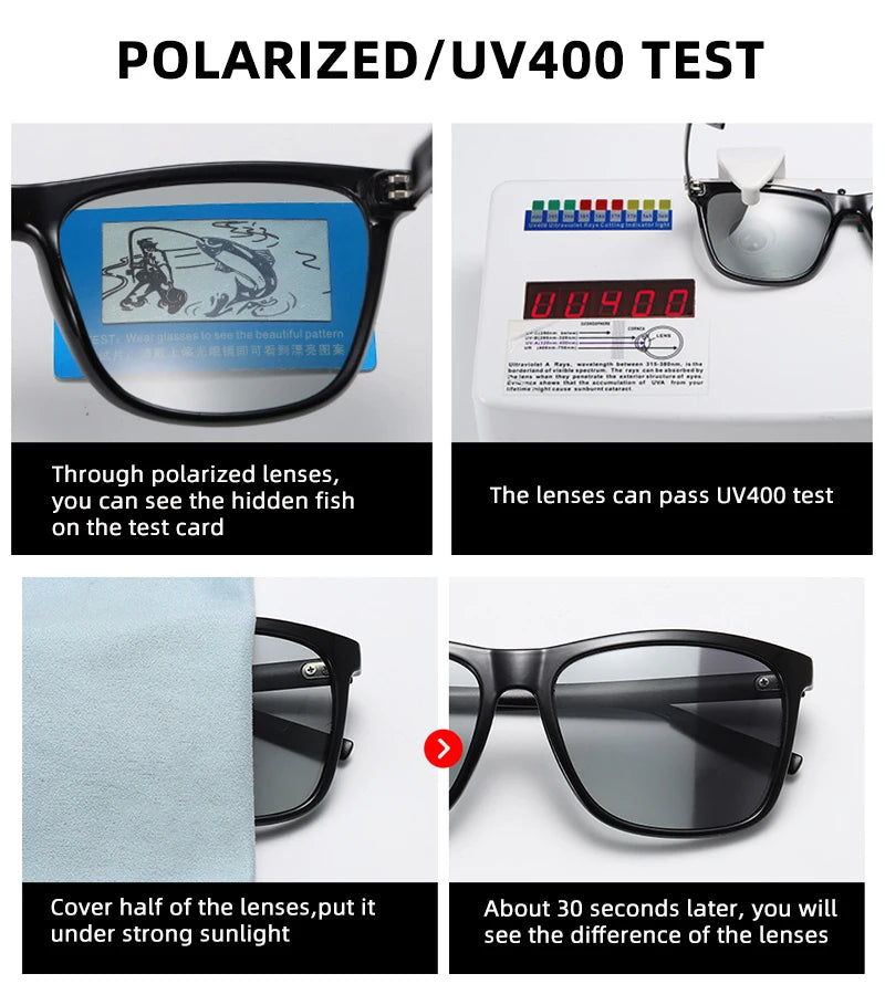 Luxury Square Photochromic Sunglasses Men Women Classic Black Polarized Sun Glasses Male High Quality Chameleon Driving Shades
