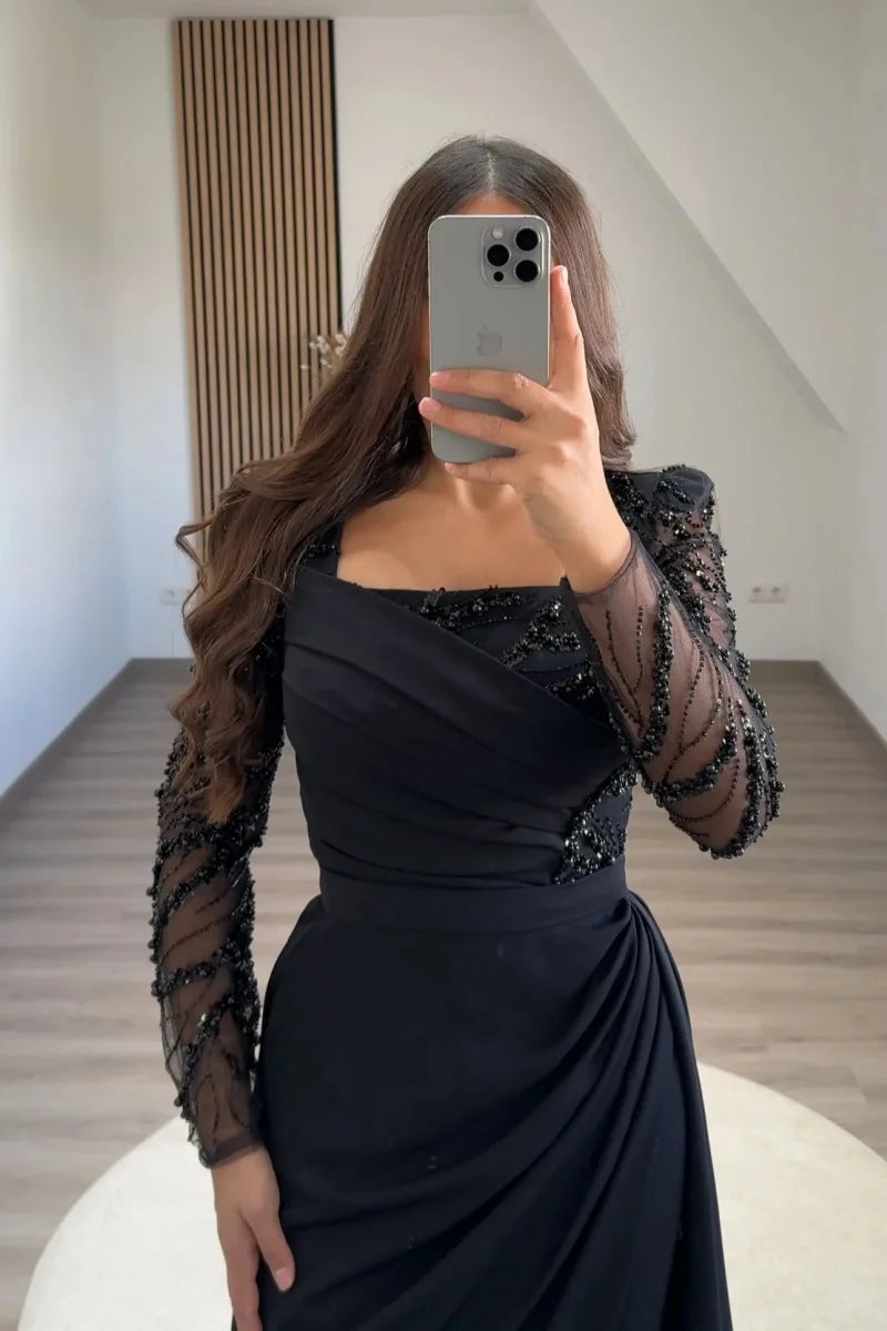 Annie Black Wedding Dress Elegant Lady Luxury Prom Dresses Sequin Embroidered Mermaid Formal Occasions فساتين سهرة Customized Badiee Stylez