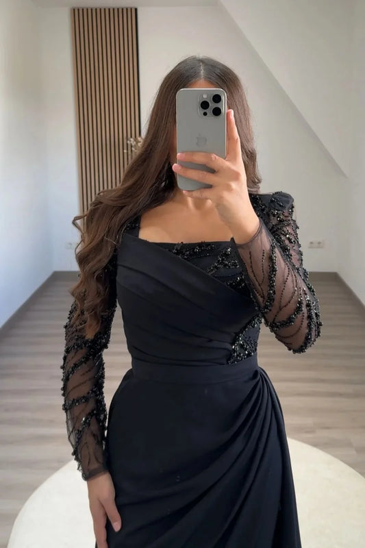 Annie Black Wedding Dress Elegant Lady Luxury Prom Dresses Sequin Embroidered Mermaid Formal Occasions فساتين سهرة Customized Badiee Stylez
