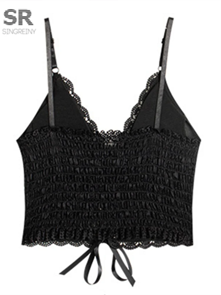 SINGREINY Sexy Lace Strap Crop Tops For Women Fashion Sleeveless Design Corset Bustier Party Top Summer Bralette Short Camisole