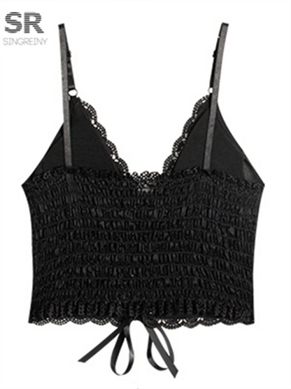 SINGREINY Sexy Lace Strap Crop Tops For Women Fashion Sleeveless Design Corset Bustier Party Top Summer Bralette Short Camisole