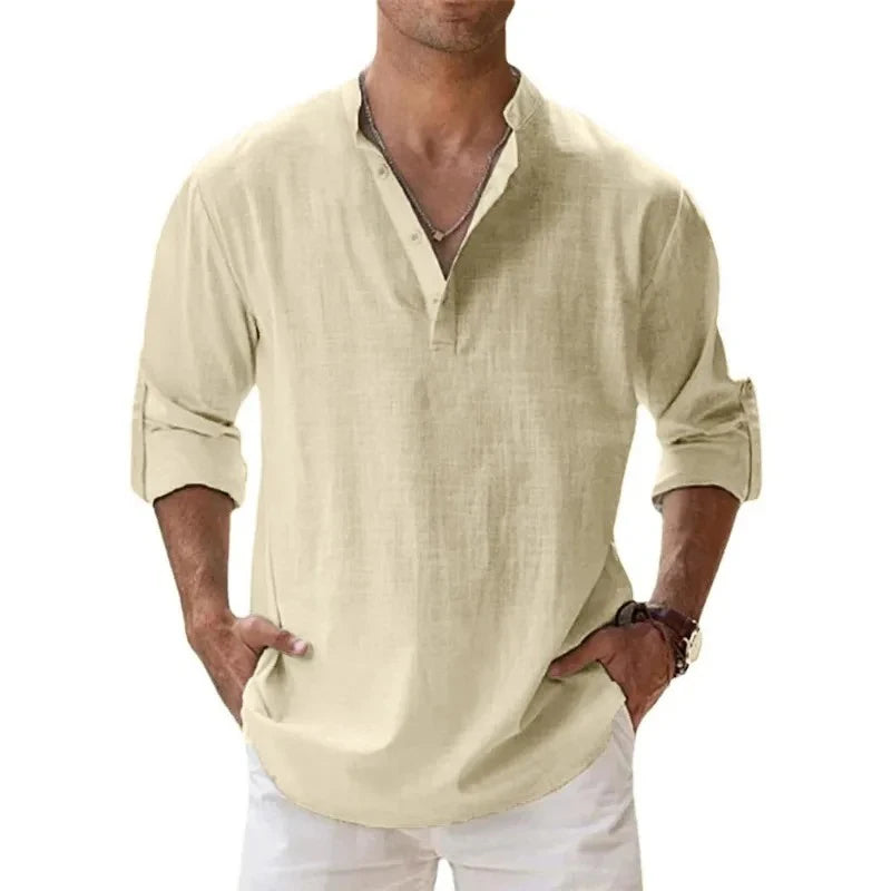 Streetwear Men Lightweight Shirts Long Sleeve Henley Cotton Linen Shirts for Men Beach Hawaiian Shirts Breathable Collar Tshirts Badiee Stylez