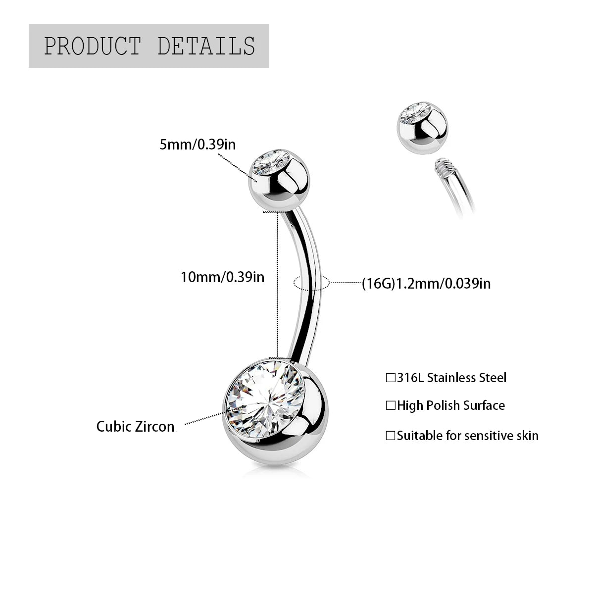 1PC G23 Titanium Crystal Gem Curved Barbell Rings Belly Button Navel Rings Piercings Nombril Ombligo Piercing Charming Jewelry Badiee Stylez