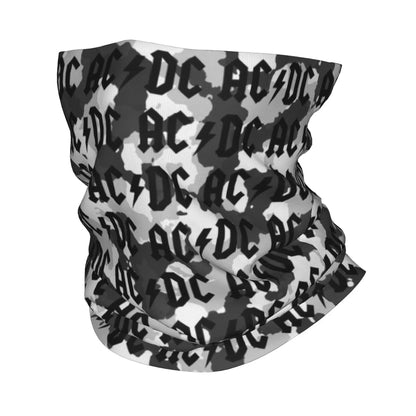Custom Black AC DC Logo Camouflage Heavy Metal Band Bandana Neck Warmer Women Men Winter Hiking Ski Scarf Gaiter Face Cover 15 Bandana