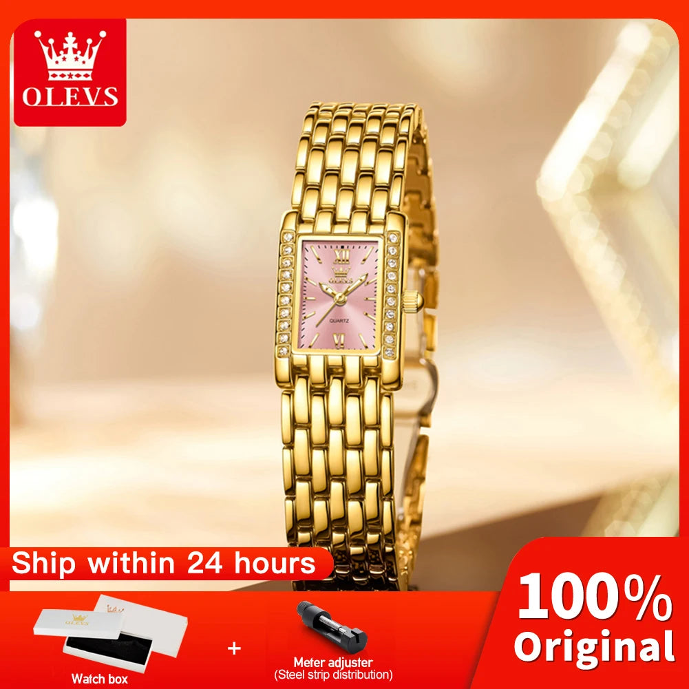 OLEVS 3700 Elegant Original Women Watches Quartz Watch Diamond Watch For Woman Square Watch Ladies Gifts New Reloj Mujer
