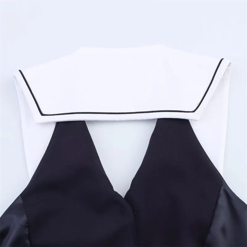 Women's Tops New Summer 2025 Sailor Suit Style Sleeveless Top Sexy Open Back Design Fashionable and Versatile Lively Personality