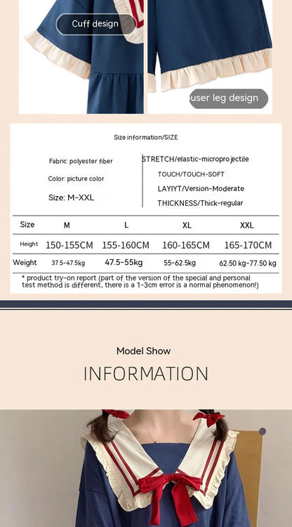 Pajamas Two-Piece Female Spring and Summer New Short-Sleeved Princess Navy Wind Sweet and Cute Students Cartoon Ladies Homewear