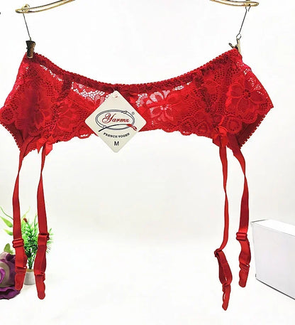 Plus Size Women's Sexy Lingerie Lace Garter Suspenders Transparent Underwear Mini Skirt Waist Belt for Stockings Bondage Garters red 1