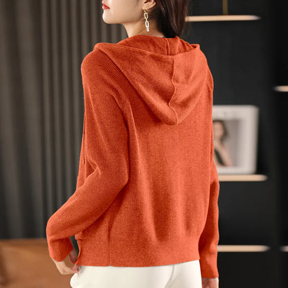 Women Cardigans Autumn Winter Turn-down Collar Zip Front Cardigan Thick Loose Sweater Basic Warm Knit Casual Korean Outerwear orange