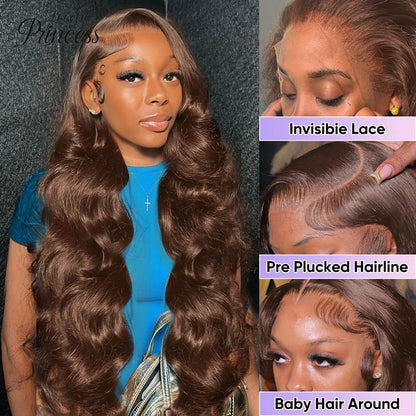 Chocolate Brown Lace Front Wig 13x6 Transparent HD Lace Frontal Wig 100% Colored Body Wave Human Hair Wigs 4x4 5x5 Preplucked Badiee Stylez