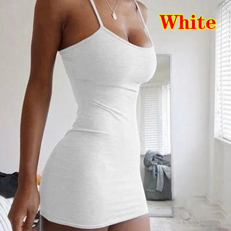 Summer Street Bodycon Dress Sexy Short Dress Nightclub Dress for Women Tight-Fitting Wrap Hip Over-The-Knee Sleeveless Dresses white