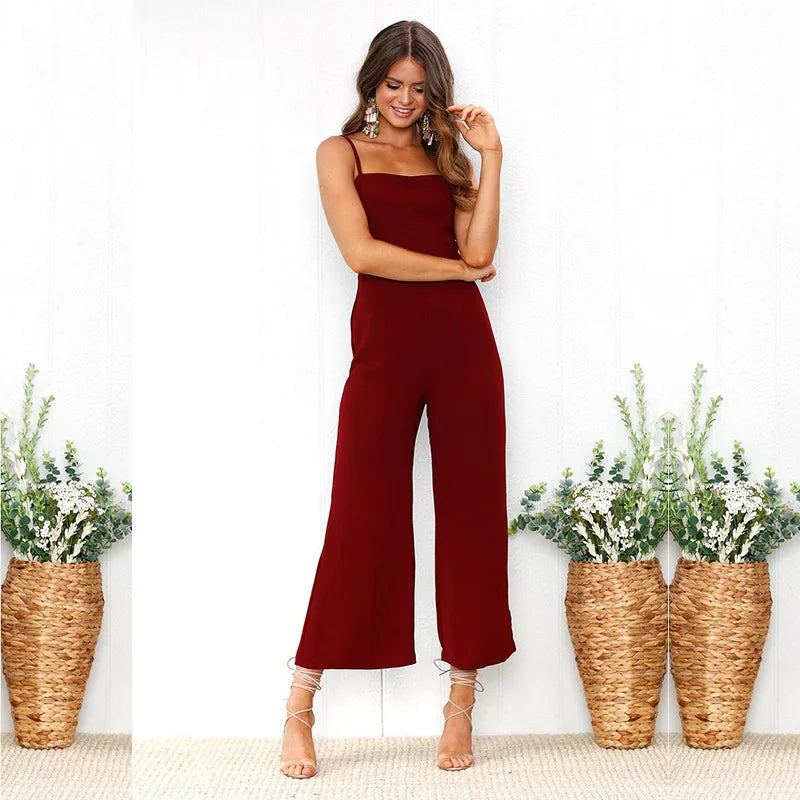 Women's Wide-legged Long Jumpsuit Spring Summer Solid Color Sexy Chest-wrapped Zipper Suspenders New 2024 Lady Slim Jumpsuit