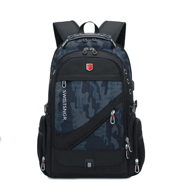 Waterproof 15.6/17.3 Inch Laptop Backpack Men USB Charging Swiss Backpack Travel Women Rucksack Male Vintage School Bag Mochila Camouflage grey
