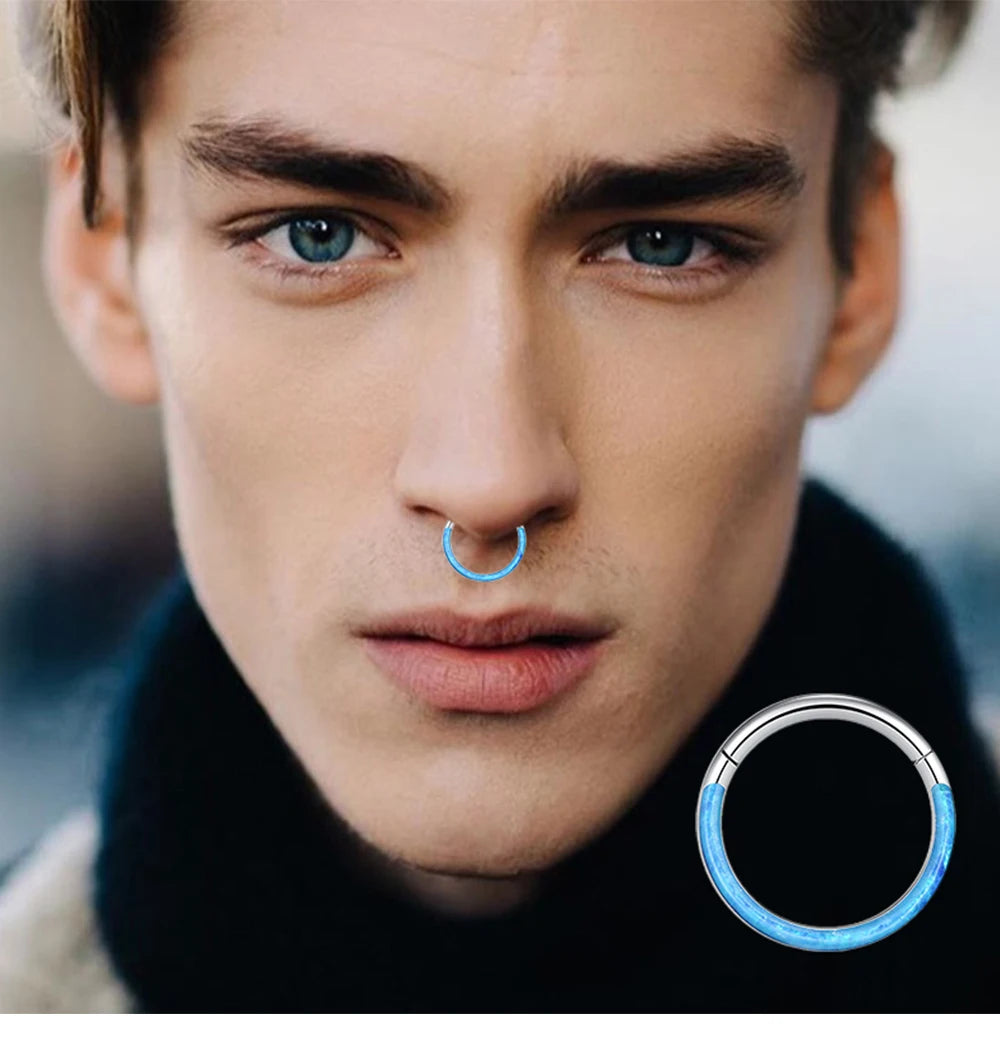 New Titanium Septum Piercing Nose Ring 8-10mm Opal Hinged Segment Clicker Ear Cartilage Earrings Helix Lip Piercing Body Jewelry