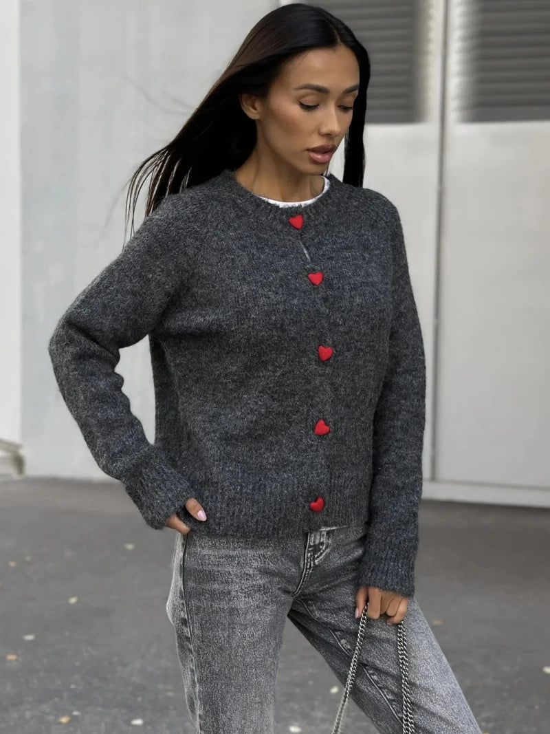 DGLUKE Crew Neck Knit Cardigan For Women Long Sleeve Fluffy Cashmere Sweater Coat Autumn Winter Button Through Cardigans Korean