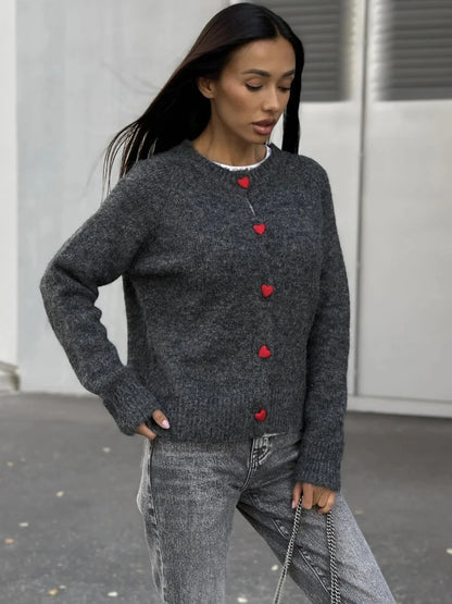 DGLUKE Crew Neck Knit Cardigan For Women Long Sleeve Fluffy Cashmere Sweater Coat Autumn Winter Button Through Cardigans Korean