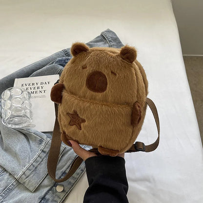 Cute Plush Capybara Crossbody Bag Large Capacity Shoulder Bag Girls Coin Purse Adjustable Zipper Plush Mobile Phone Pouch