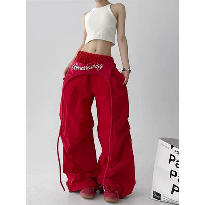 Korean Y2K Cargo Pants Women Streetwear Letter Print Baggy Sweatpants Gyaru Harajuku Wide Leg Joggers Summer Casual Trousers Badiee Stylez