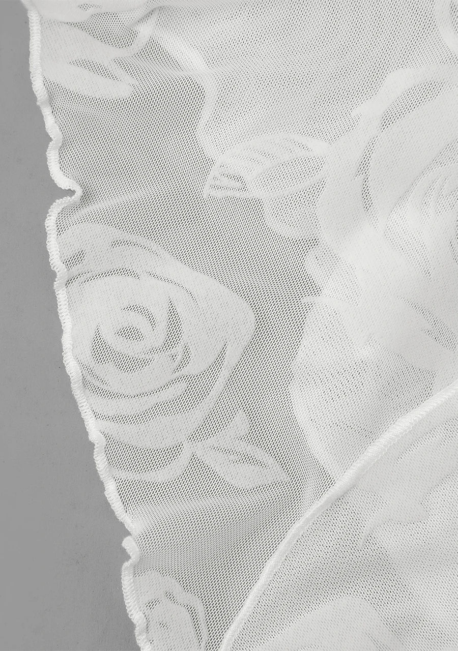 Women's Fashion Ruffle Irregular Hem Mesh Flower Flocking Sexy Front Chest Bow Tie Halter Neck Suspender Top