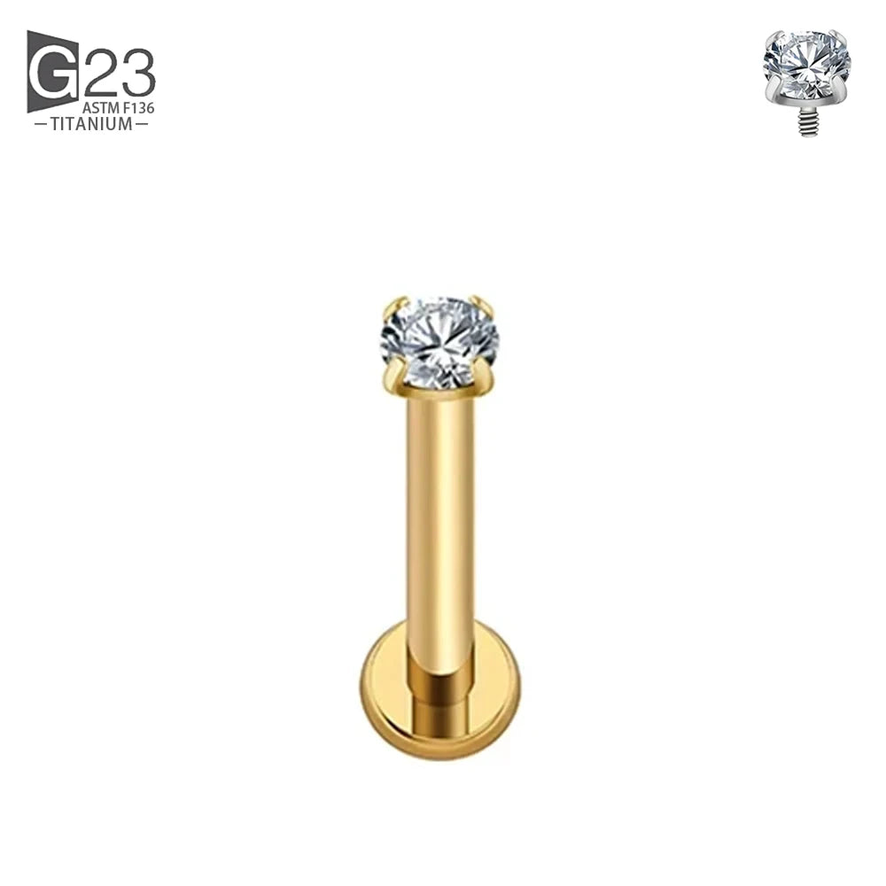 ASTM F136 Titanium 2/2.5/3/4mm CZ Labret Stud 16G Tragus Helix Cartilage Conch Flatback Earlobe Piercing Body Jewelry Gold 2.5mm CZ