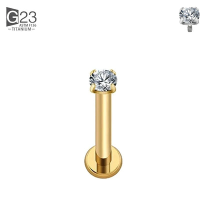ASTM F136 Titanium 2/2.5/3/4mm CZ Labret Stud 16G Tragus Helix Cartilage Conch Flatback Earlobe Piercing Body Jewelry Gold 2.5mm CZ