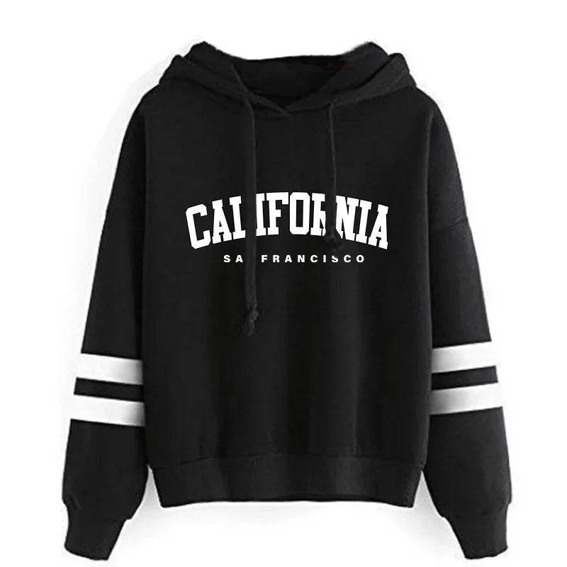 California Womens Tracksuit Casual Stripe Versatile Hooded Sweatshirt or Pants or Suit Simplicity Hot Sales Street Outfits S-3XL BlackTop