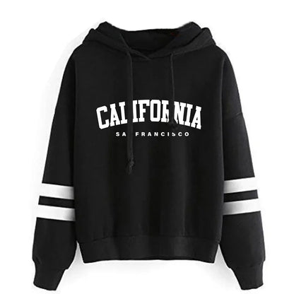 California Womens Tracksuit Casual Stripe Versatile Hooded Sweatshirt or Pants or Suit Simplicity Hot Sales Street Outfits S-3XL BlackTop