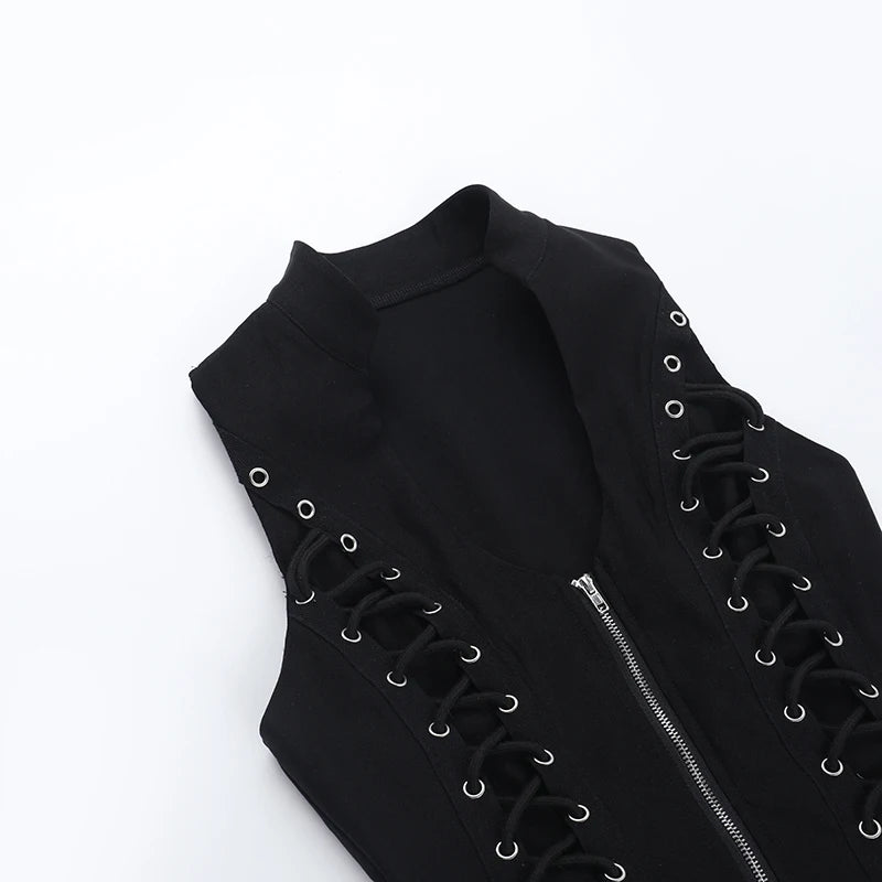 Goth Sexy Lace Corset Crop Tops Camis Y2K Harajuku Aesthetic Black Red Cross Basic Tank Top Summer Women Grunge Emo Streetwear